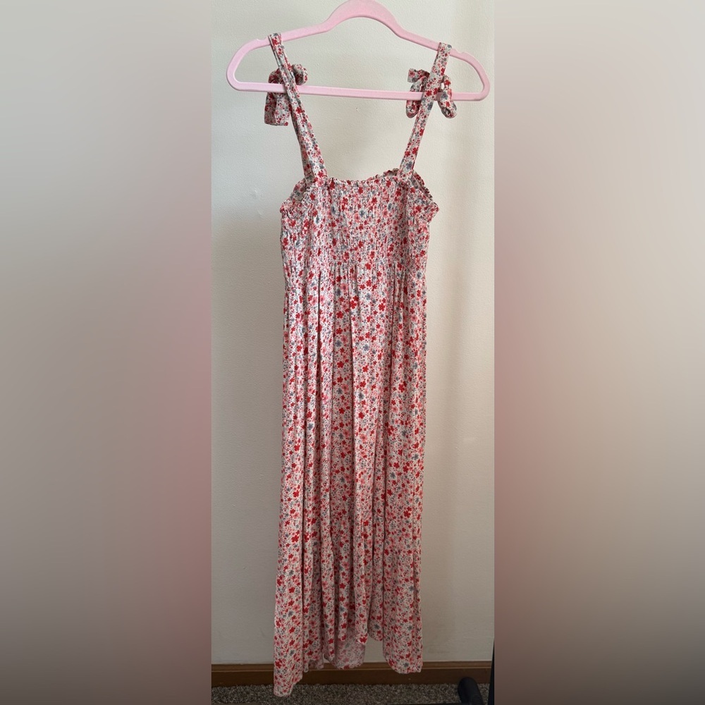 Sonoma Red and Pink Tiered Floral Sundress Sleeveless Casual